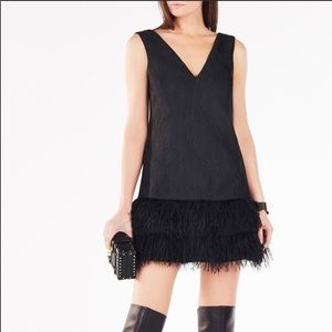 BCBG Black Feather Trim Dress NWT sz 6